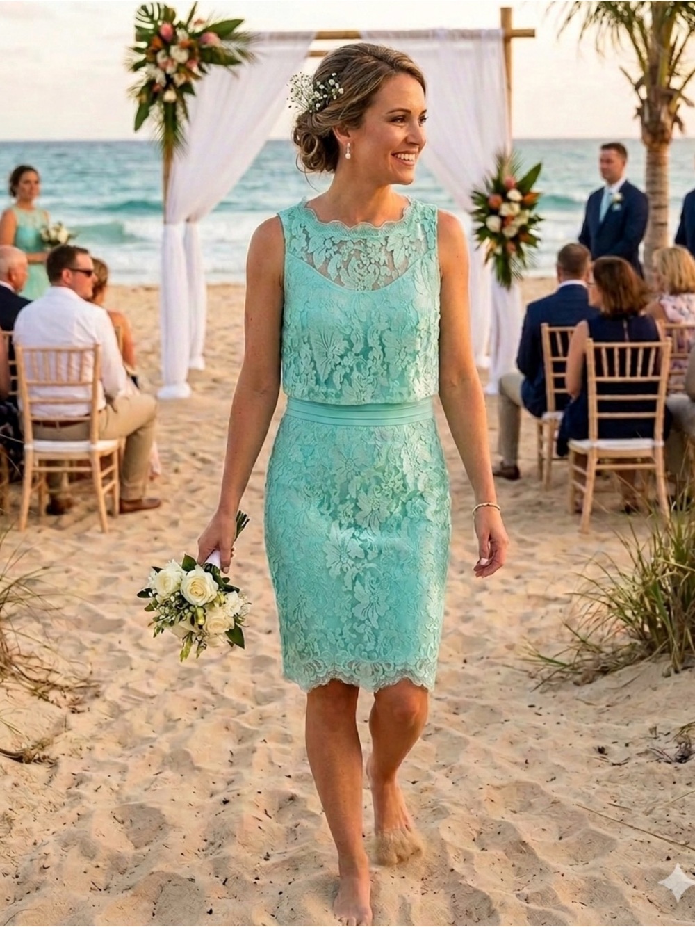NWT ANTONIO MELANI aqua/teal Lace Midi Dress